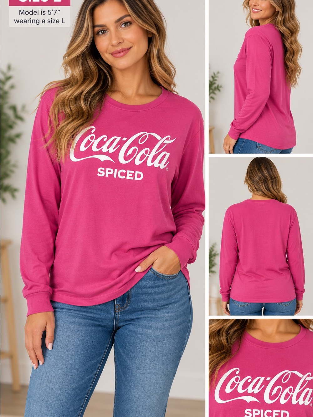 Coca Cola Spiced Long Sleeve Tee in Fuchsia